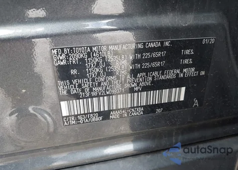 2020 Toyota Rav4 Le из США, поврежденный, VIN 2T3F1RFV2LW099371